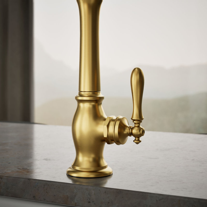 Artifacts Single Handle Kitchen Sink Faucet with Accessories, Vibrant Brushed Moderne Brass