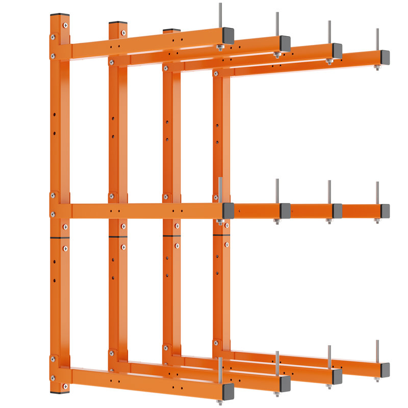 Ensemble de 4 tablettes à bois murales, rangement en bois robuste à 6 niveaux, étagères de garage en métal orange pour l'intérieur et l'extérieur
