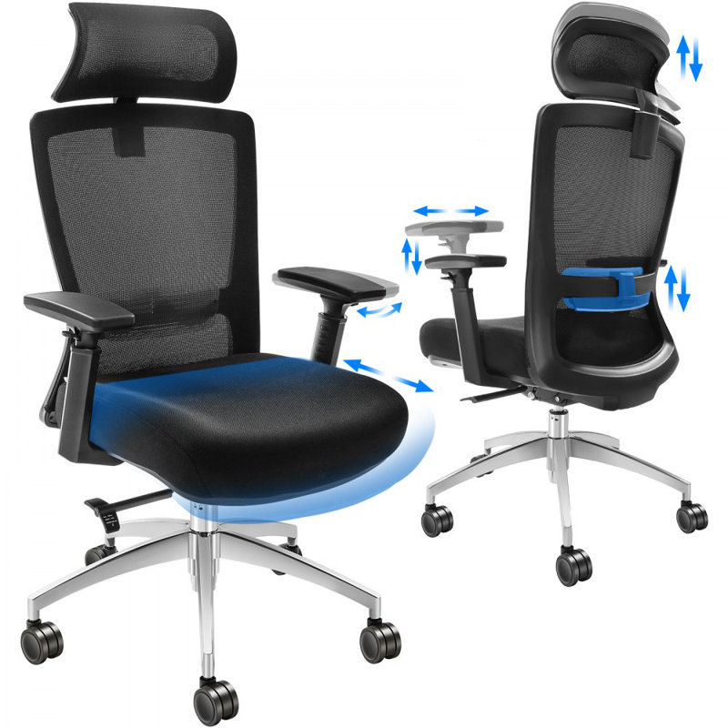 Ergonomic Office Chair with Slide Seat, Desk Chair with Mesh Seat, Angle and Height Adjustable Home Office Chair with Back and Lumbar Support, Swivel Computer Task Chair