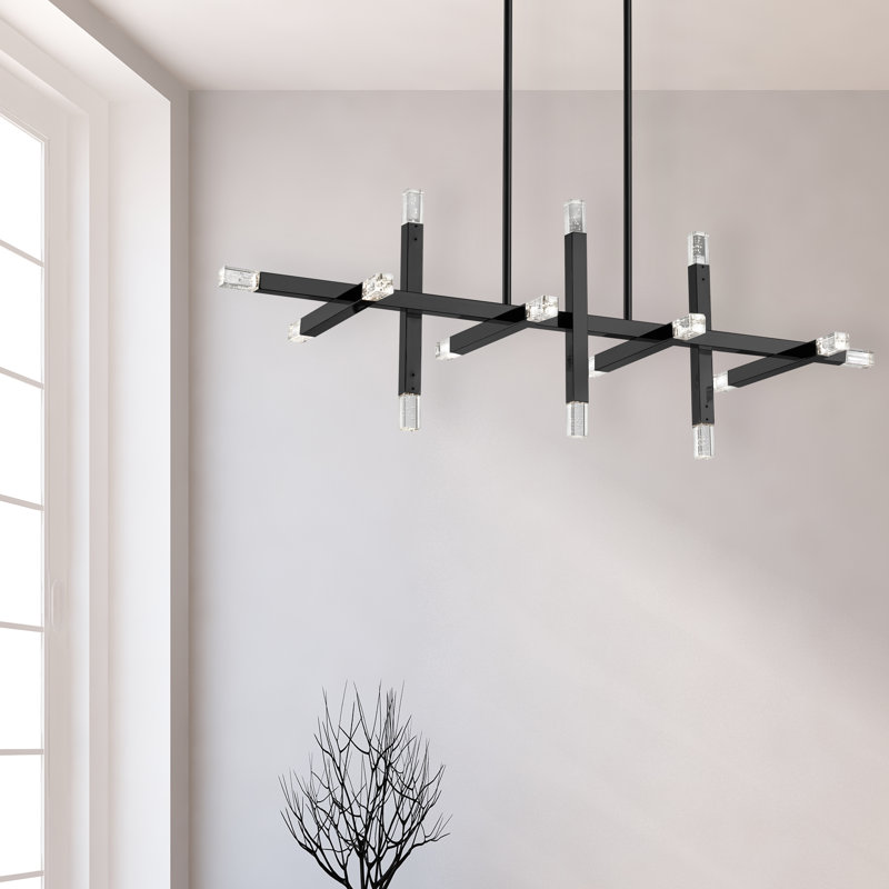 Lustre linéaire moderne à 1 lumière pour îlot de cuisine Vo, Noir mat
