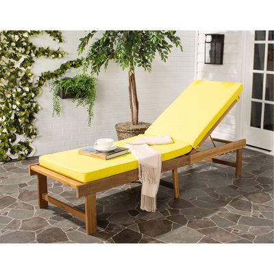 Chaise longue inclinable simple en acacia avec coussins de 75,2 po de longueur Matheny