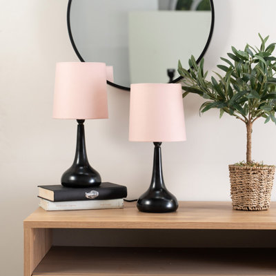 Riorita Pair of Chrome Touch Table Lamps with Fabric Shade and LED Bulbs