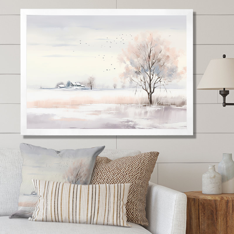 Paysage d'hiver, minimalisme - Paysage d'hiver, Cadre simple blanc, H 34 po x l 44 po x P 1,5 po