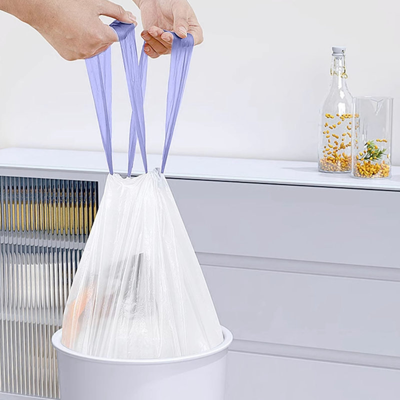 Drawstring Trash Bags 13 Gallon, 60 Count - Strong HDPE Garbage Bags With Drawstring Closure
