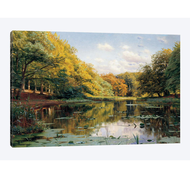 «River Landscape» par Peder Monsted, impression sur toile, H 26 po x l 40 po x P 1,5 po, Pas de tapis, Toile tendue