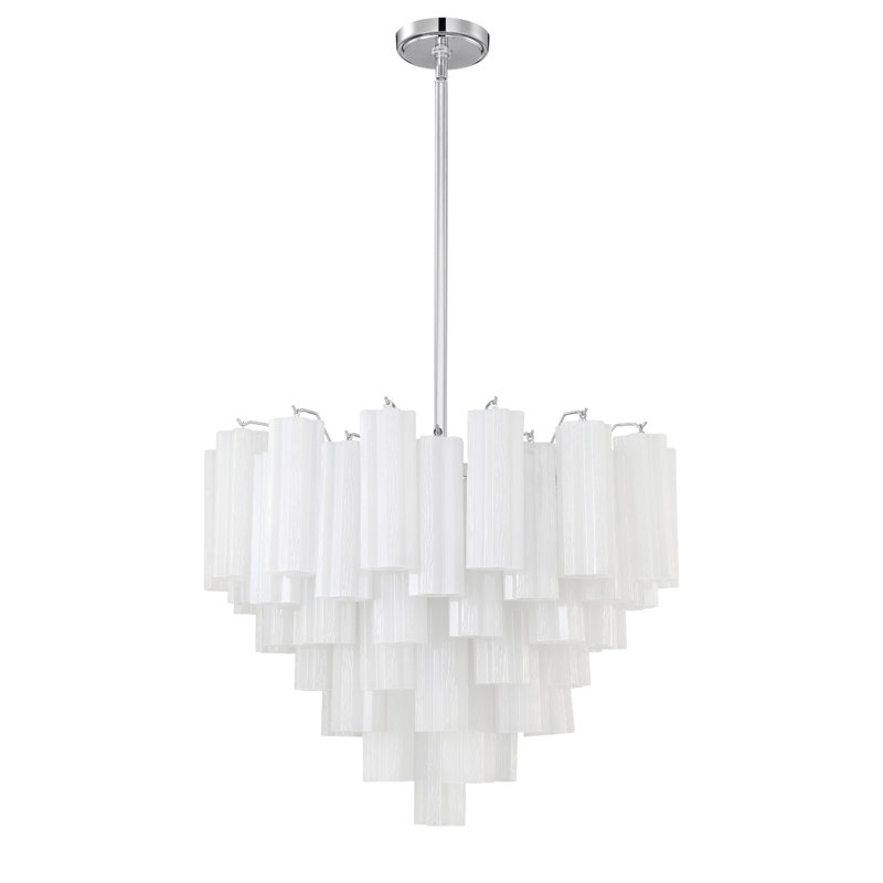 Dimmable Tiered Chandelier, 21.5" H x 26.75" W x 26.75" D, White, Polished Chrome