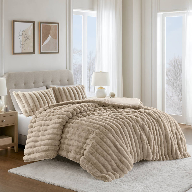 Ensemble d'édredon 3 pièces Jasmine Taupe, Édredon double + 2 taies décoratives standards, Taupe