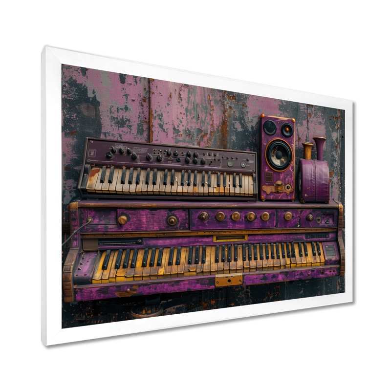«Purple Gold Music Instument», Cadre simple blanc, bois massif, H 34 po x l 44 po