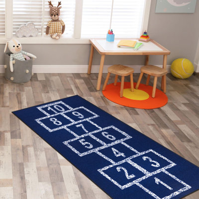 Non-Slip Rubberback Hopscotch Kids Bedroom, Playroom Runner Rug