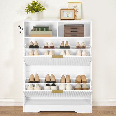 16 pairs Shoe Storage Cabinet with 2 Storage Compartments and 2 Hooks Shoe Organizer