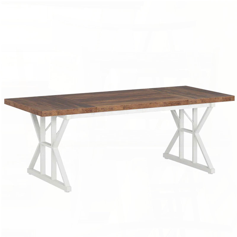 Farmhouse Dining Table with X-Shaped Trestle Base (Seats 6), Walnut/White
