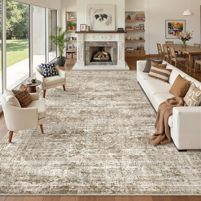 Non-Slip Washable Stain Resistant Area Rug For Living Room Bedroom Dining Room - Brown 10'X14'