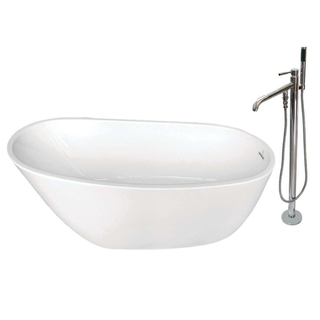 Kingston Brass Aqua Eden 59-Inch Acrylic Oval Single Slipper Freestanding Tub with Faucet Combo and Drain Kingston Brass 