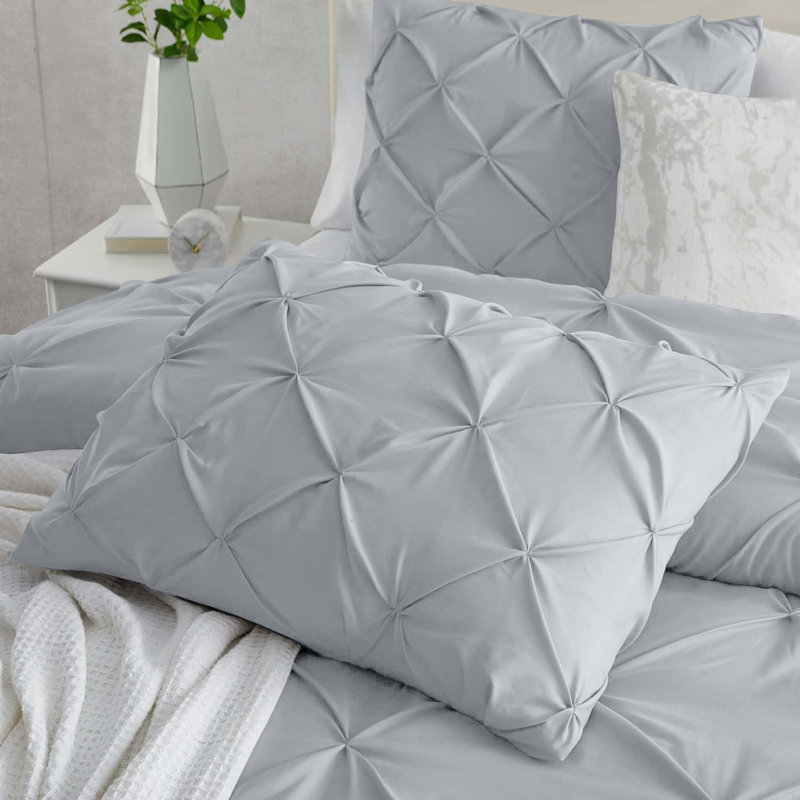 Microfiber Solid Colour Duvet Cover Set with Pillowcases Included, King Duvet Cover + 2 King Pillowcases, Silver