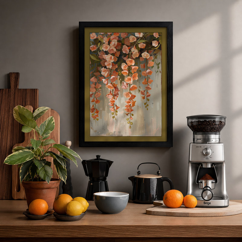 Falling Bloom Botanical - Framed Print, A2 - 59.4 x 42.0 cm, Black