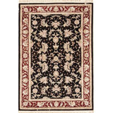 Hand-Knotted High-Quality Black and Wine Area Rug