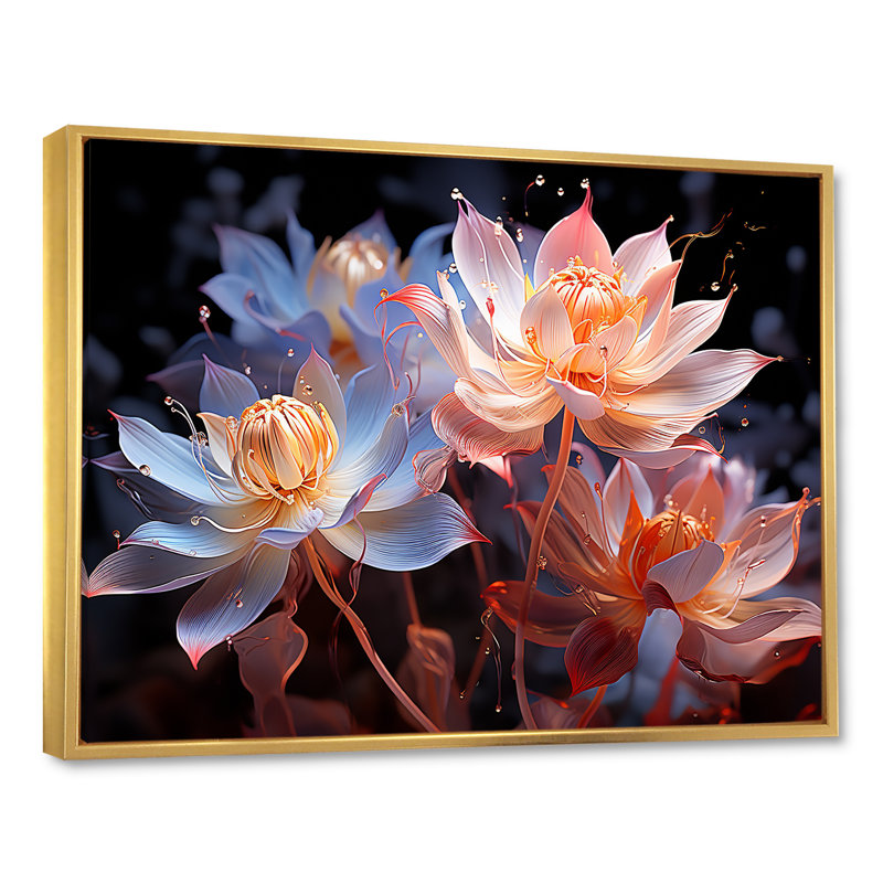 «Beautiful Rainy Lotus Dance III», reproduction sur toile, Cadre flottant doré, H 24 po x l 32 po x P 1 po