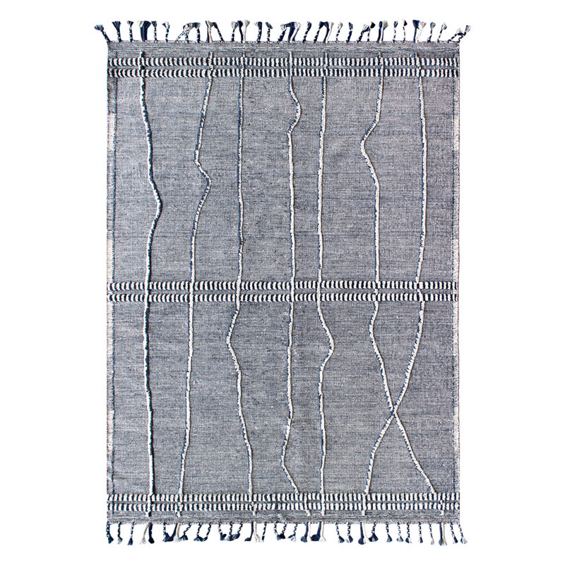 Tapis bleu marocain de haute qualité noué à la main, Rectangle 8 pi x 10 pi