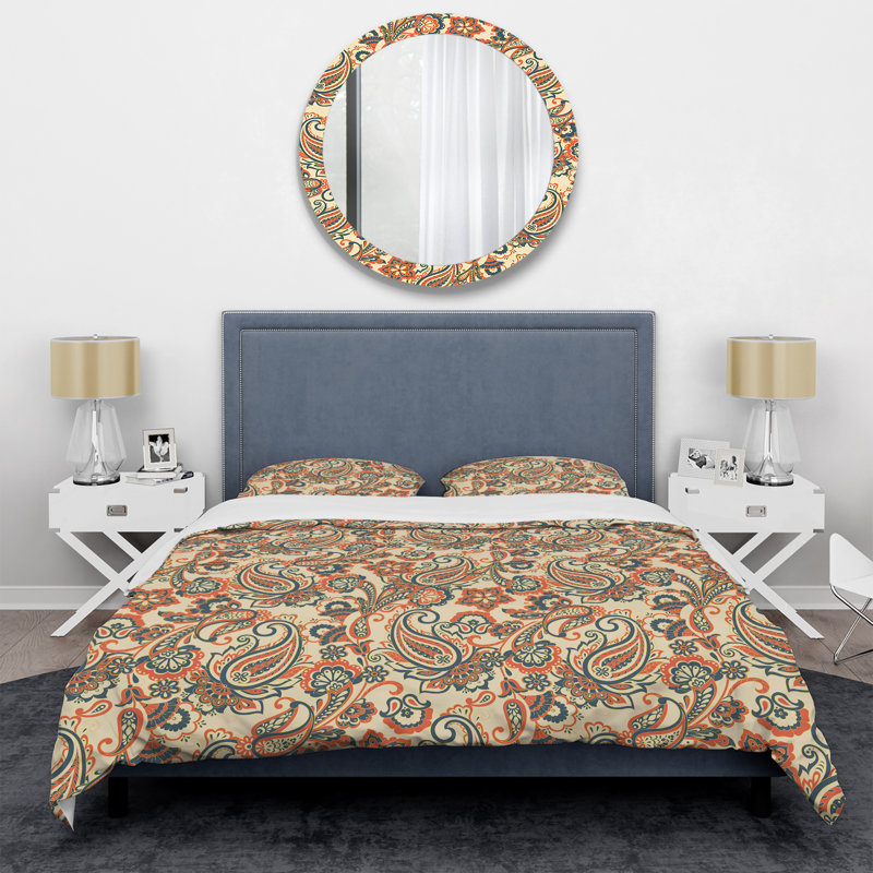 Cachemire crème floral - ensemble de housse de couette abstrait - microfibre de polyester
