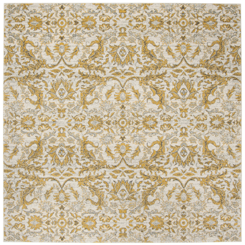 Tapis ivoire et doré damassé Adie, Carré 6 pi 7 po