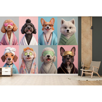 3D Dog Grooming salon Wallpaper Spa dog Peel and Stick Dog room Wallpaper Nursery Self Adhesive Dog Animal nursery decor Mural  1068DRS
