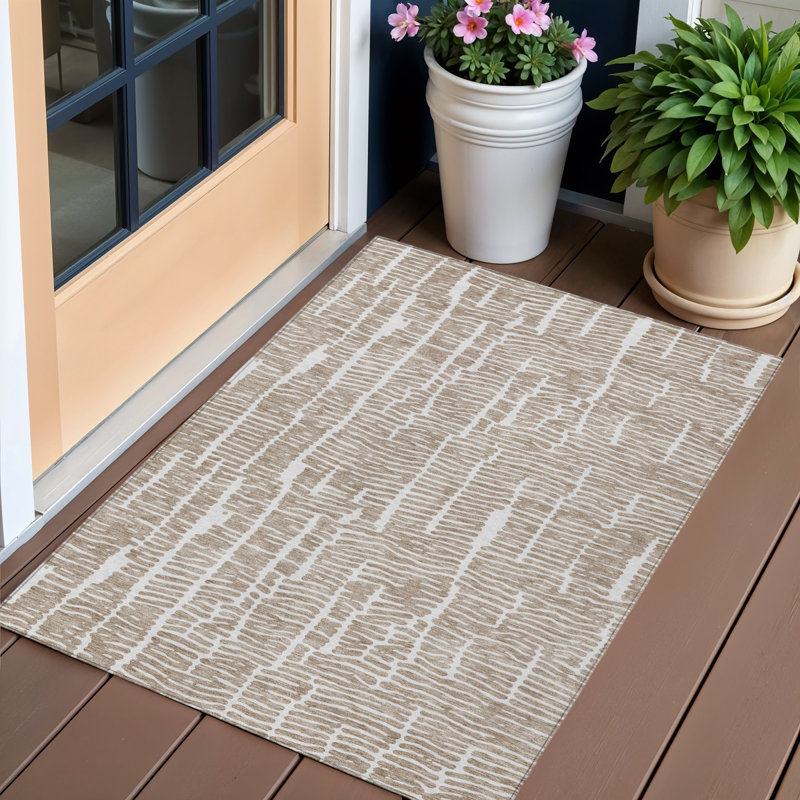 Tapis intérieur lavable abstrait 3 pi x 5 pi brun et ivoire