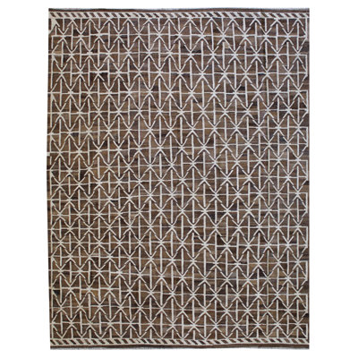 One-of-a-Kind Rectangle 9'11" X 12'9" New Age Wool Area Rug in Brown/Ivory/Taupe