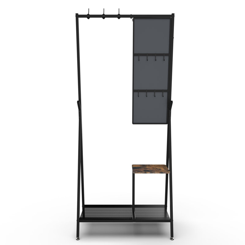 Arbre d'entrée multifonctionnel de style industriel avec miroir intégré et rangement pour chaussures