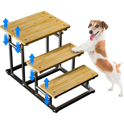 Escalier pour chien déformable en bambou pour escalier pour lit haut et canapé, escalier ajustable à 4 ou 3 marches pour escalier, escalier pour chat en métal et en bambou antidérapant pour petits chiens de taille moyenne