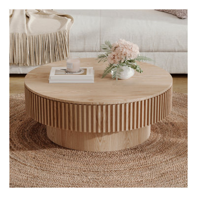 Table basse ronde ronde avec rangement Table d'appoint moderne en placage de bois massif pour table de salon, chambre à coucher, appartement ou bureau