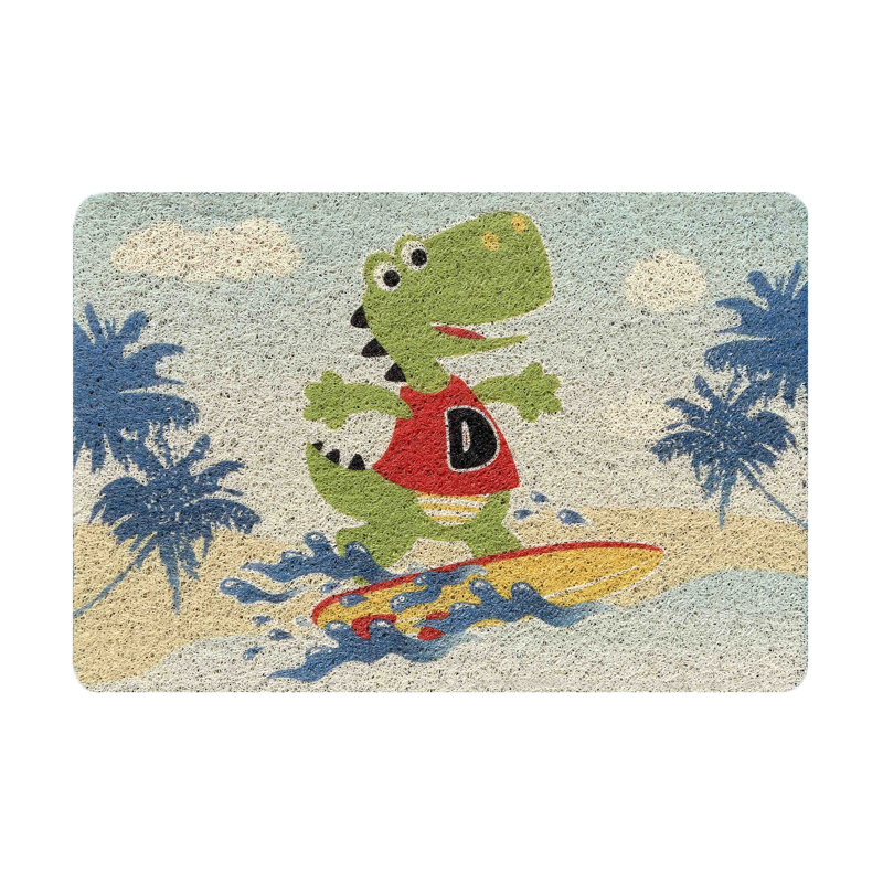 Tapis de porte anti-dérapant Surf Dinosaur Wave