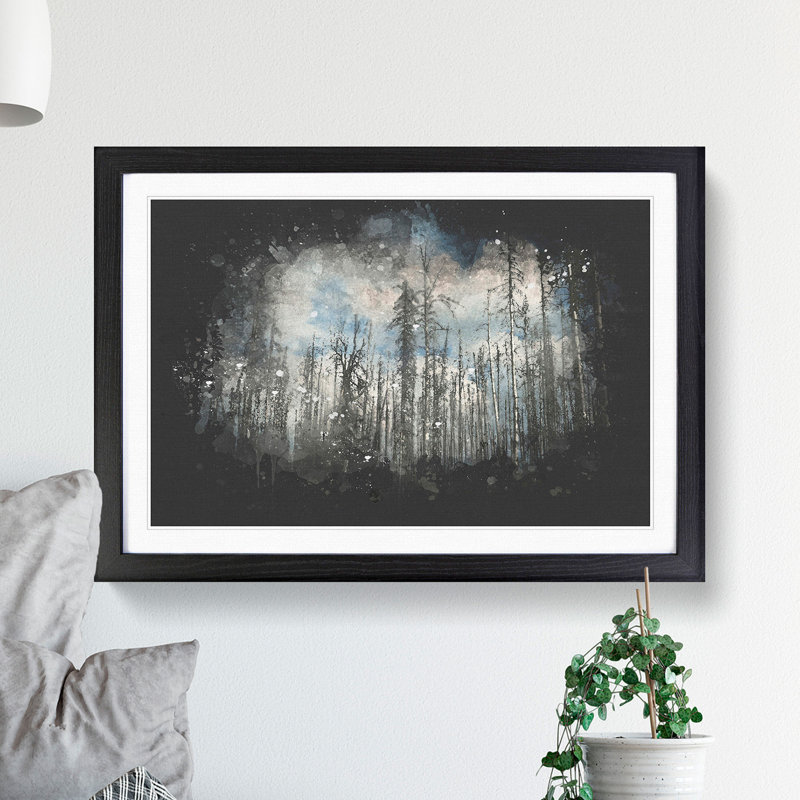 Winter Forest Vol.2 Paint Splash - Picture Frame Graphic Art, 27cm H x 36cm W x 2cm D, Black