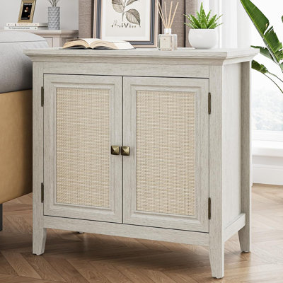 Rattan Sideboard Cabinet With Adjustable Shelf, White