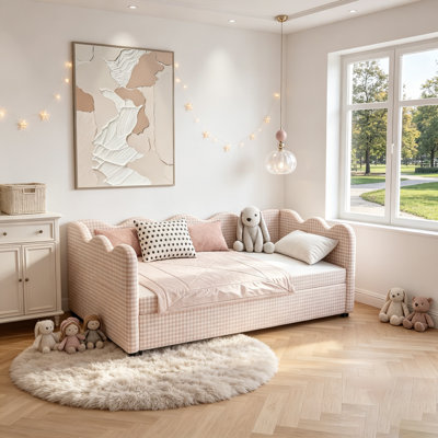 2 In 1 Convertible Sofa Bed, Triple Reinforced Sturdy Sofa Bed For Small Space, Plaid Fabric Couch Bed With USB Charging For Living Room Guest Room Kids Room