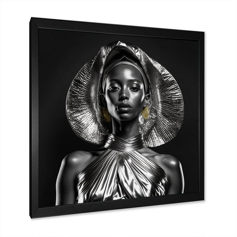 Exquise beauté en noir et or - reproduction sur toile, Impression noire sur toile encadrée, H 30 po x l 30 po x P 1 po