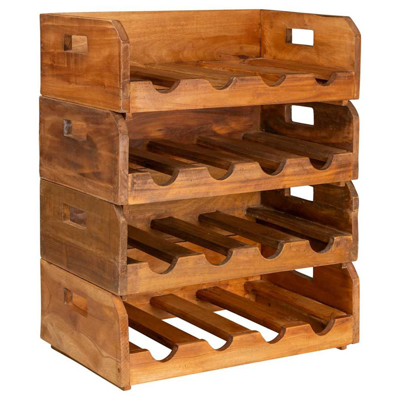 Ensemble de 4 porte-bouteilles en bois d'acajou massif pour 16 bouteilles de rangement de vin en bois rustique