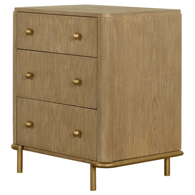Table de chevet 3 tiroirs sable avec ports USB, design moderne Mid-Century pour chambres bohémiennes