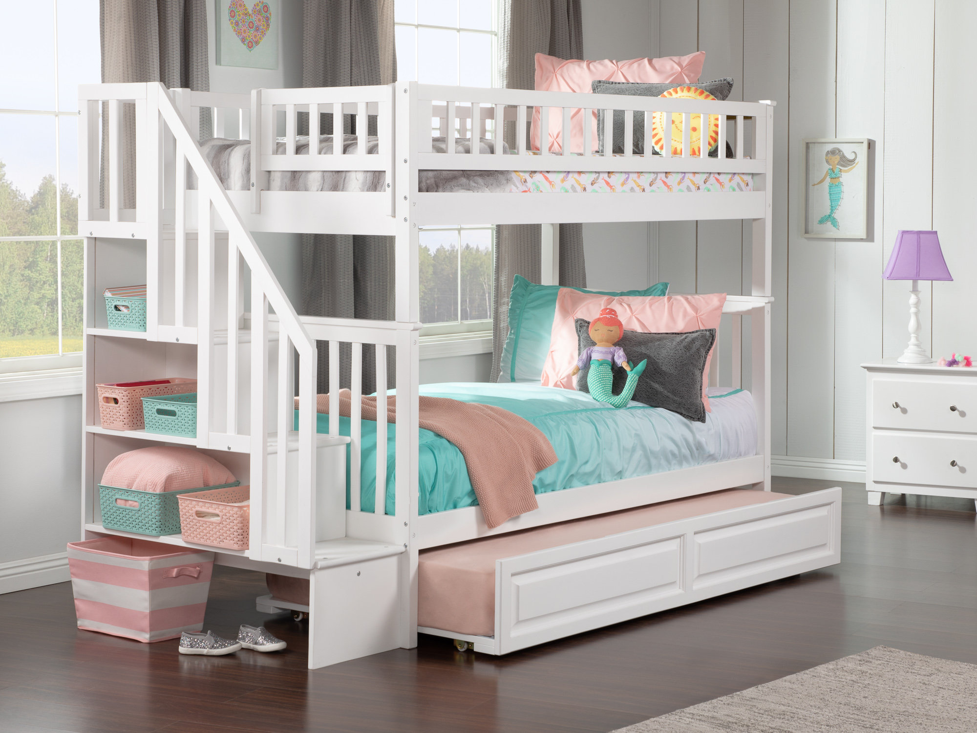 Harriet Bee Henden Solid Wood Standard Staircase Bunk Bed with Twin
