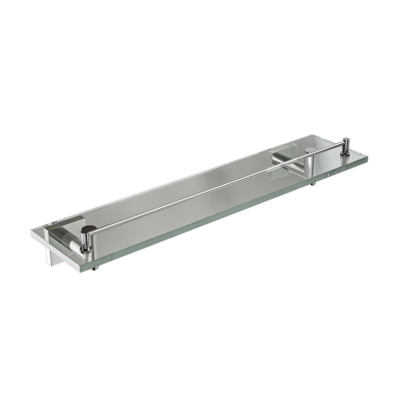 Crater Wall-Mounted Glass Shelf - Chrome, Premium Brass Construction, Installation Hardware Included, Chrome