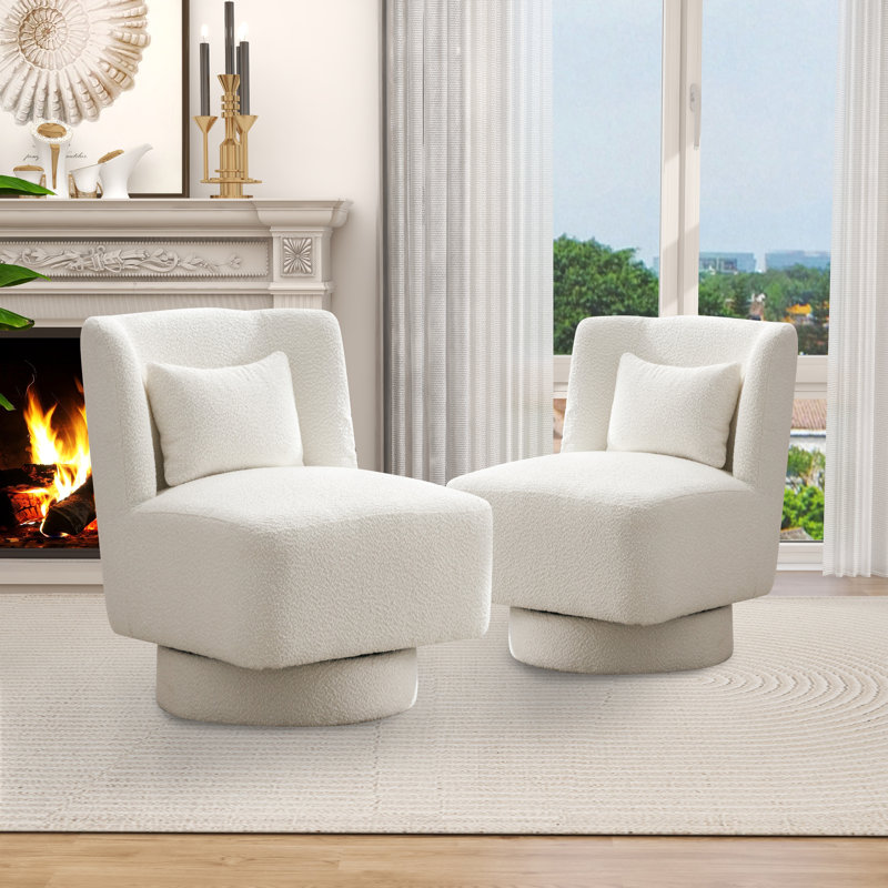 Ollia Upholstered Swivel Slipper Chair, Ivory 100% Polyester