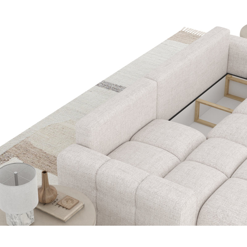 4 Seater Sofa Bed, Beige Polyester