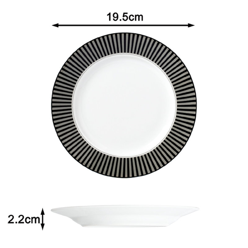 Waterside 12pc Belmont Stripe Porcelain Dinner Set, Black/White