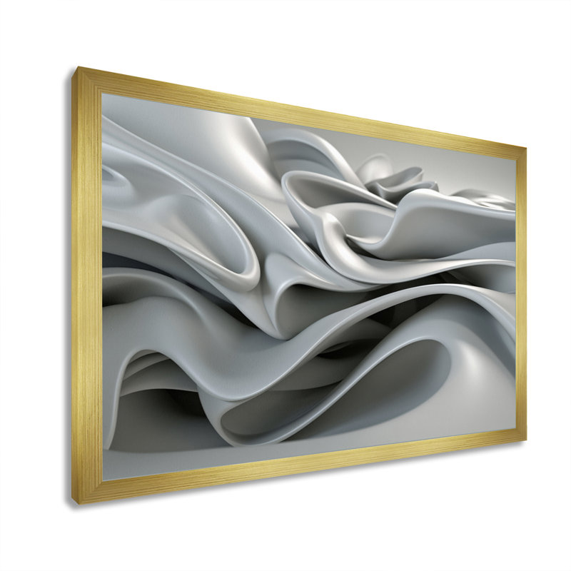 «Gray Infinite Ripples - Abstract Modern Waves», reproduction sur toile encadrée, Cadre photo unique, H 12 po x l 20 po, Doré