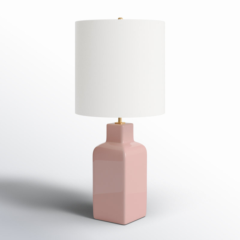 Pink Ceramic Table Lamp with White Linen Shade