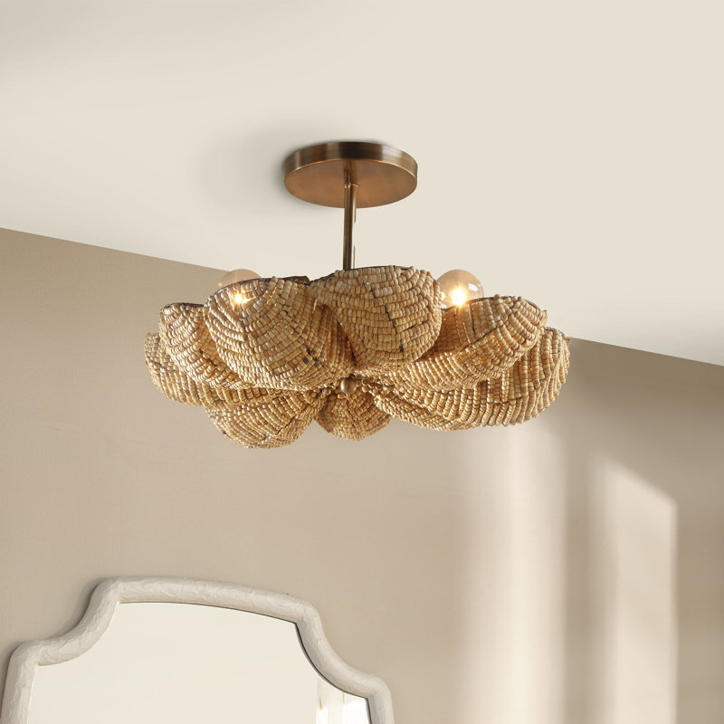 Anguilla Semi-Flush Mount in Blue Wood Beads, Natural