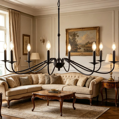 Lustre de style campagnard en fer frotté à l'huile 40 pouces à 8 lumières en bronze frotté à l'huile, lampe à DEL de style bougie rustique pour salle à manger, îlot de cuisine, vestibule, vestibule