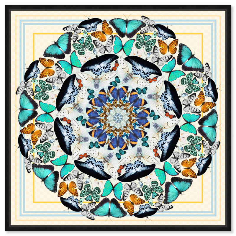 «Rotating Butterflies», art mural boho par Hokku Designs, Cadre noir, H 25 po x l 25 po