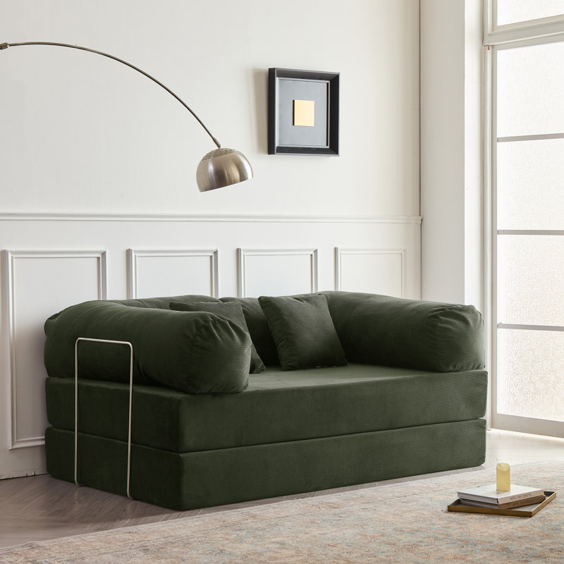 Fold Out Modular Sofa Bed Convertible Floor Sofa Couch Corduroy Folding Mattress Lounge Couch For Livingroom Bedroom Office No Assembly Required With Fixed-Shape Frame