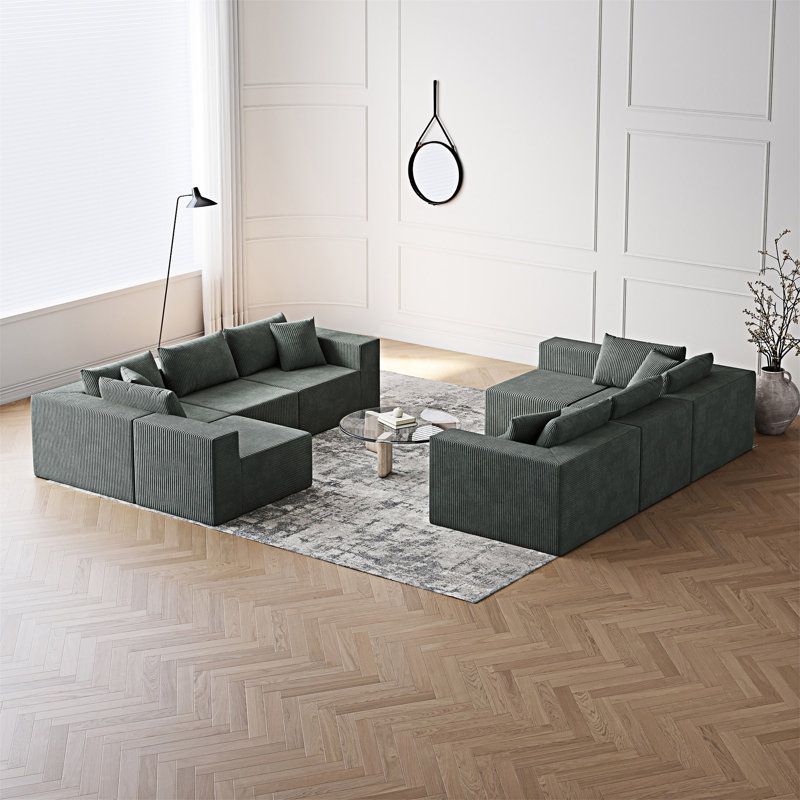 Canapé modulaire rembourré modulaire en L, Vert d’armée