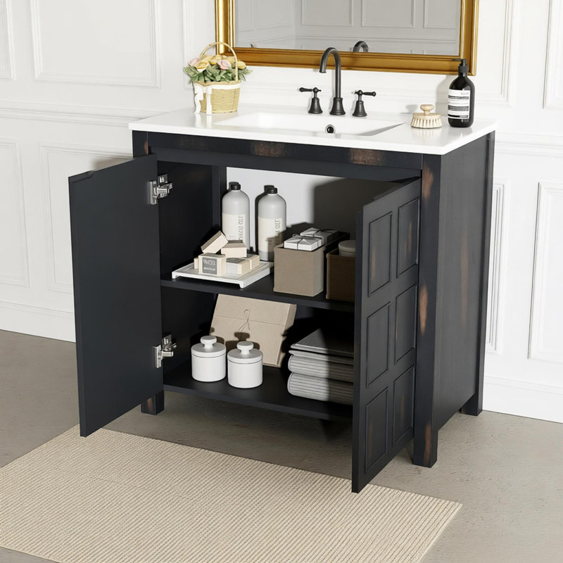 Organisateur de meuble-lavabo 36 po avec lavabo en céramique et portes réglables, Espresso